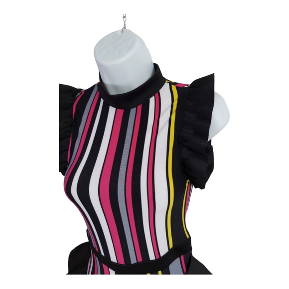 Monaco Womens Small Sleeveless Stripes Neck Ruffle High Waist Bodyocn Jumpsuits - Picture 10 of 15